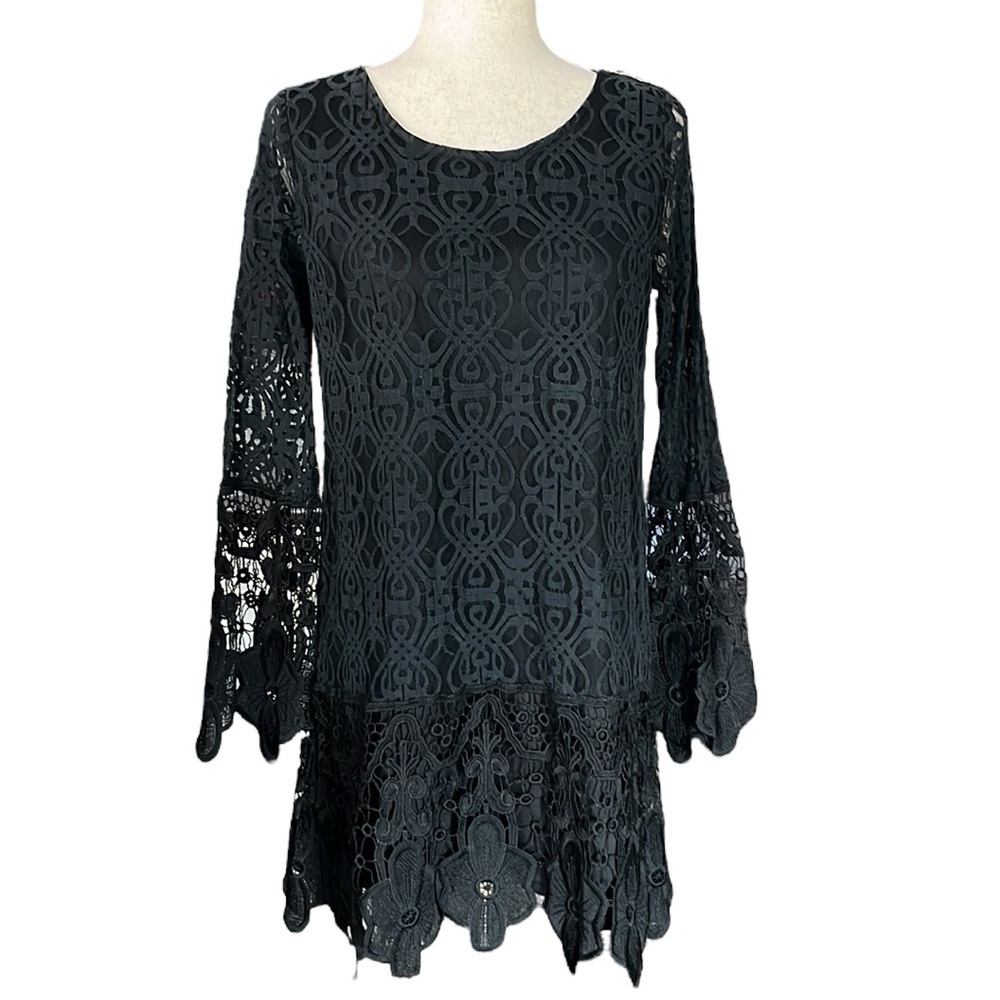 Sans Souci Black Lace Mini Shift Dress